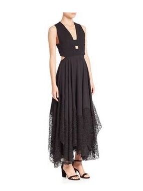 Sleeveless Black High-Low Lace Trim Dress